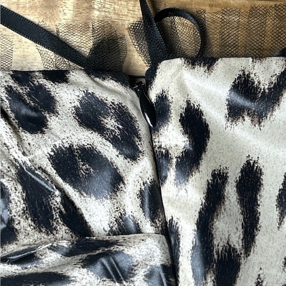 Yoana Baraschi Beige Black Animal Print Spaghetti or Strapless Party Dress Tulle - Picture 5 of 10